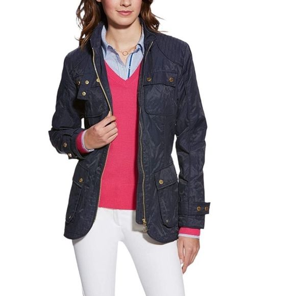 Ariat Furlough Waterproof Insulated Navy Blue Belted Jacket.Sz Medium EUC - Picture 1 of 16